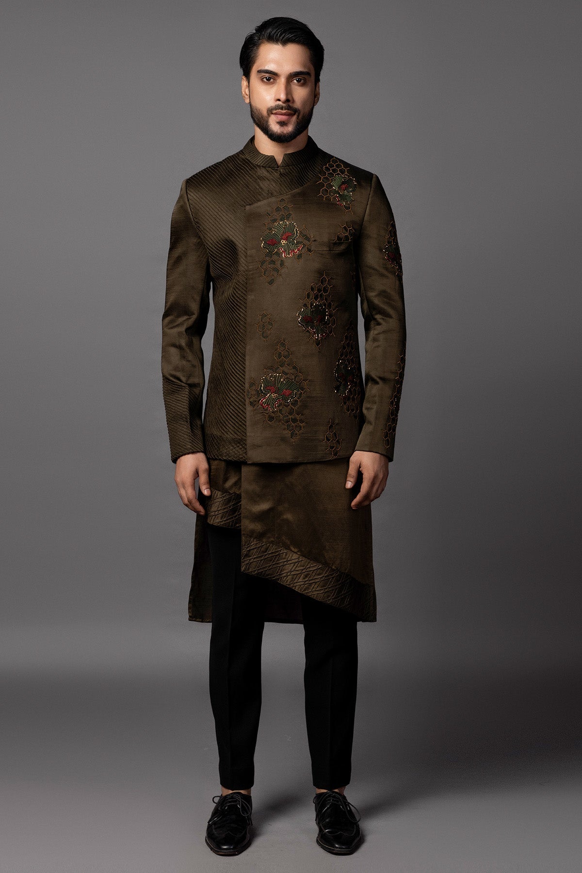 Buy Thread Olive Green Kurta Set for men by Paarsh Atelier online available at scrollnshops