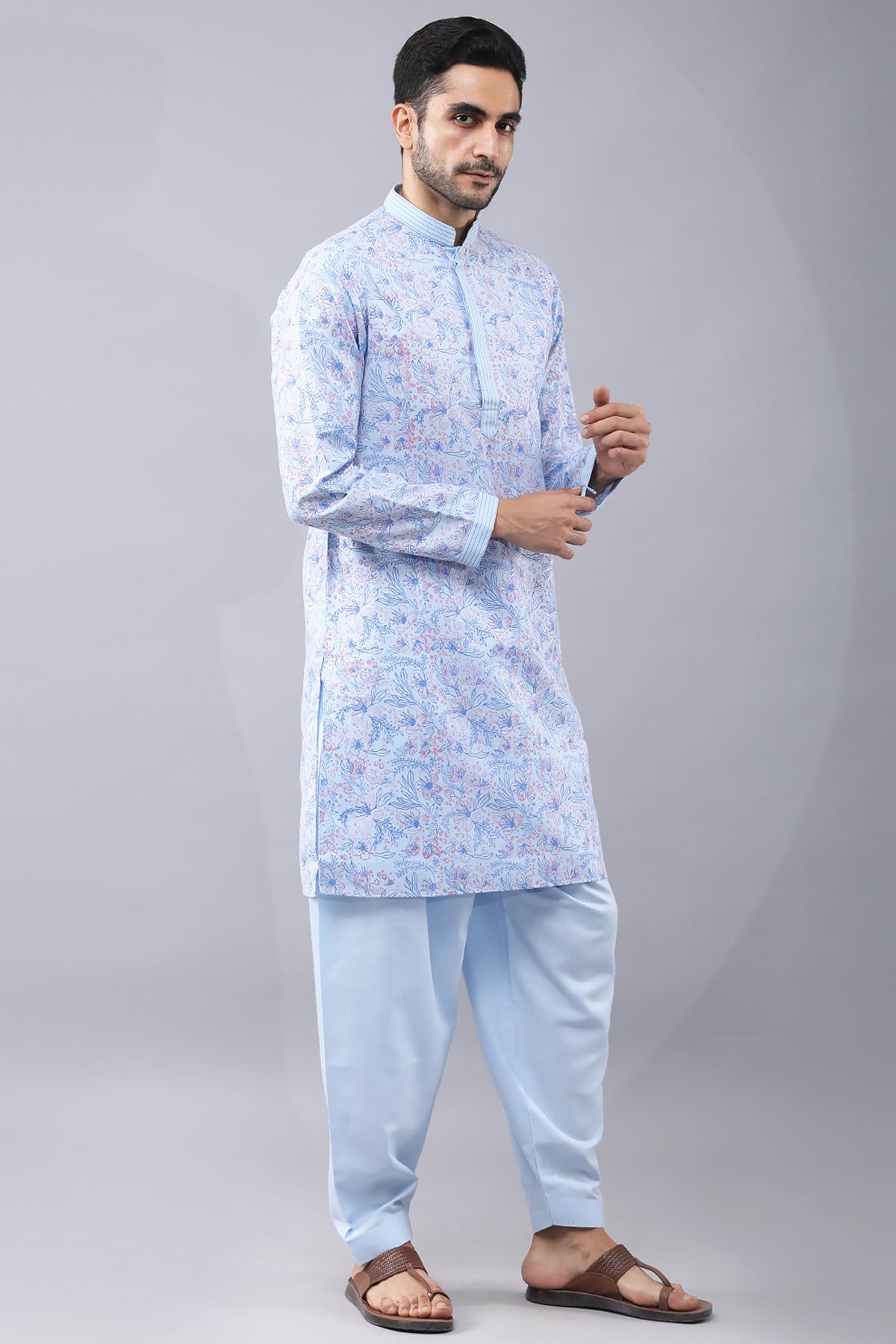 Thread Work Sky Blue Kurta Set