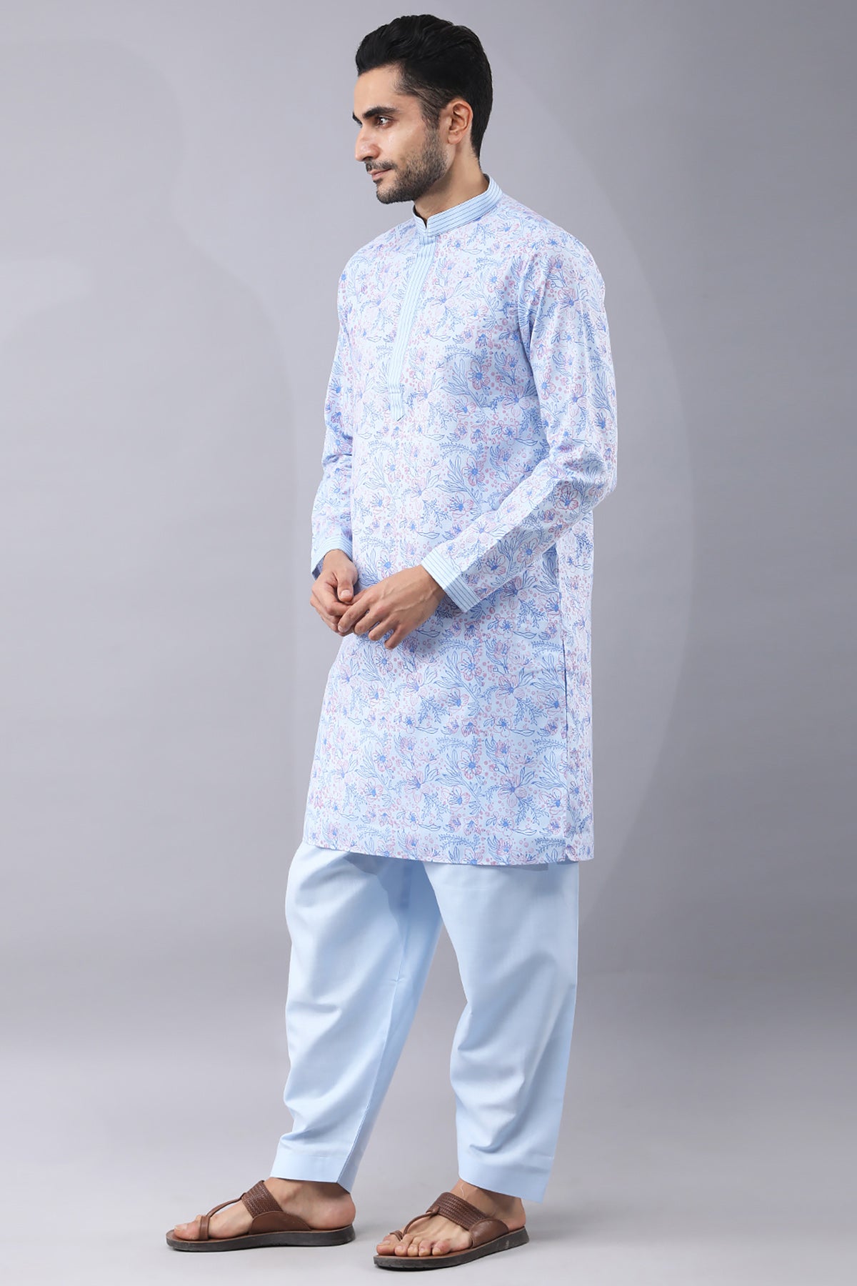 Thread Work Sky Blue Kurta Set