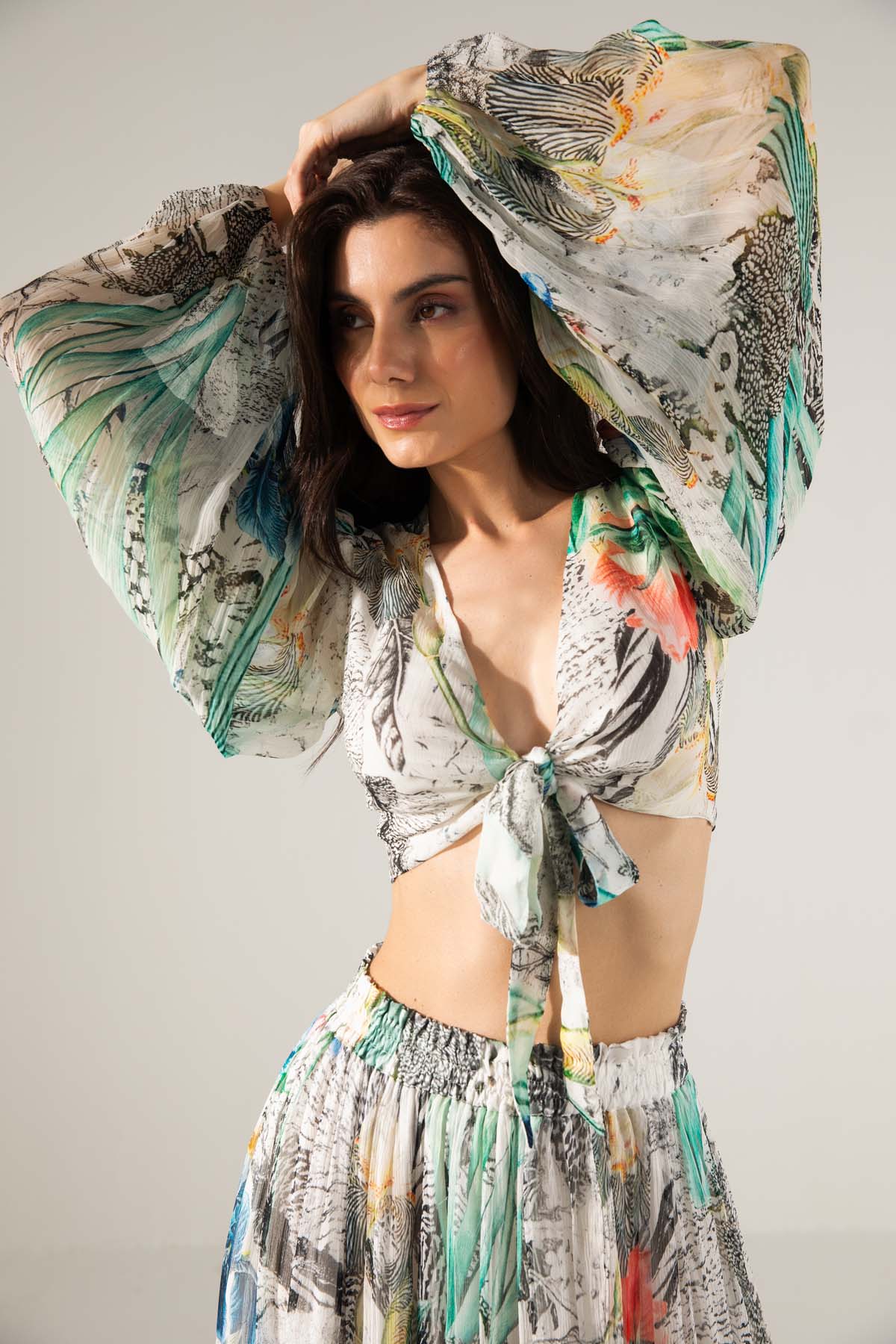 Tie-Knot Top & Midi Skirt Set