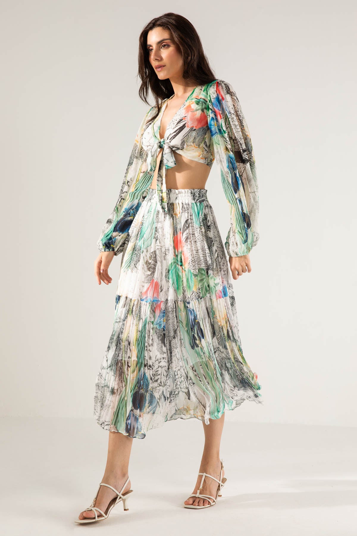 Tie-Knot Top & Midi Skirt Set