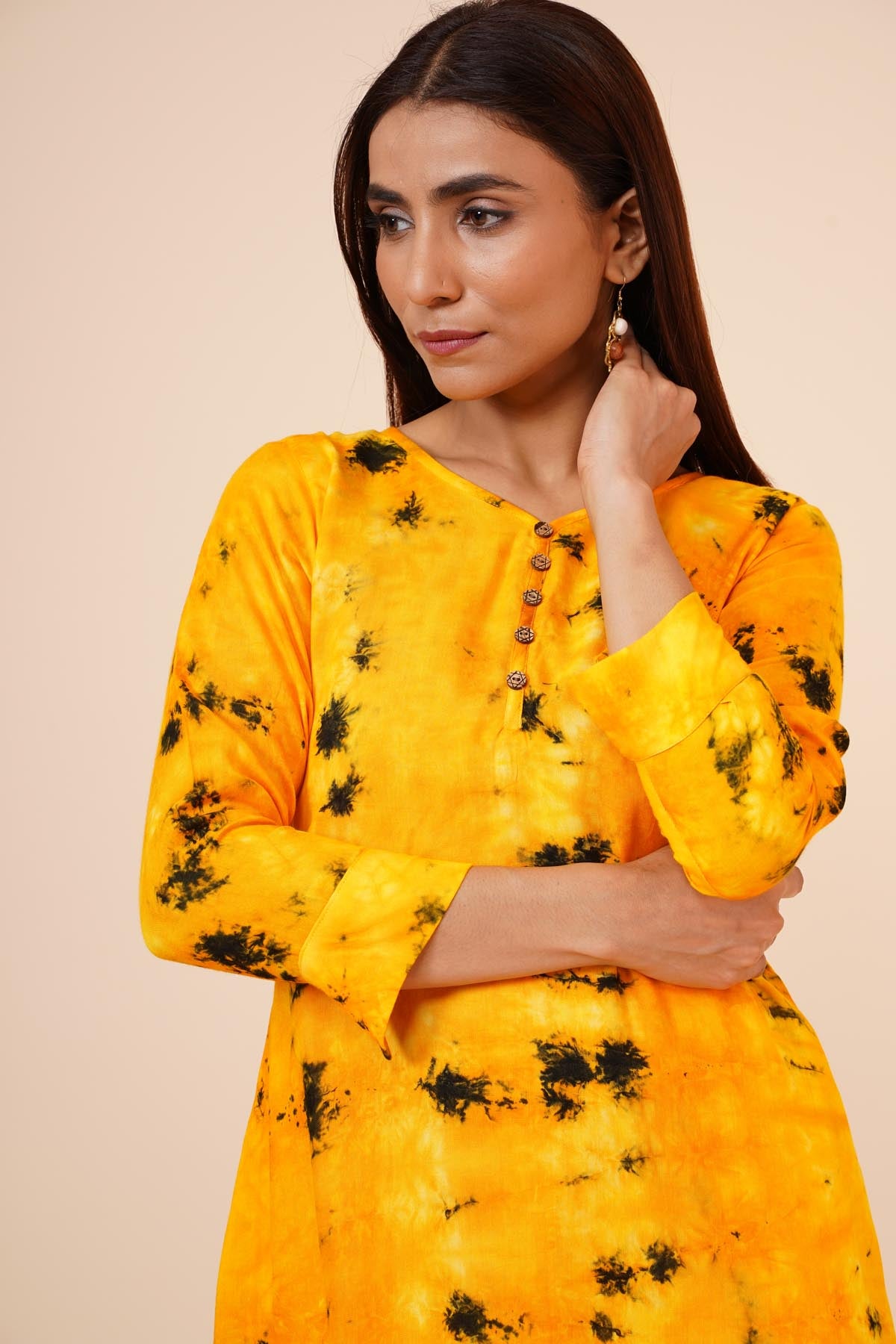 Mustard Yellow Tye Dye Kurti