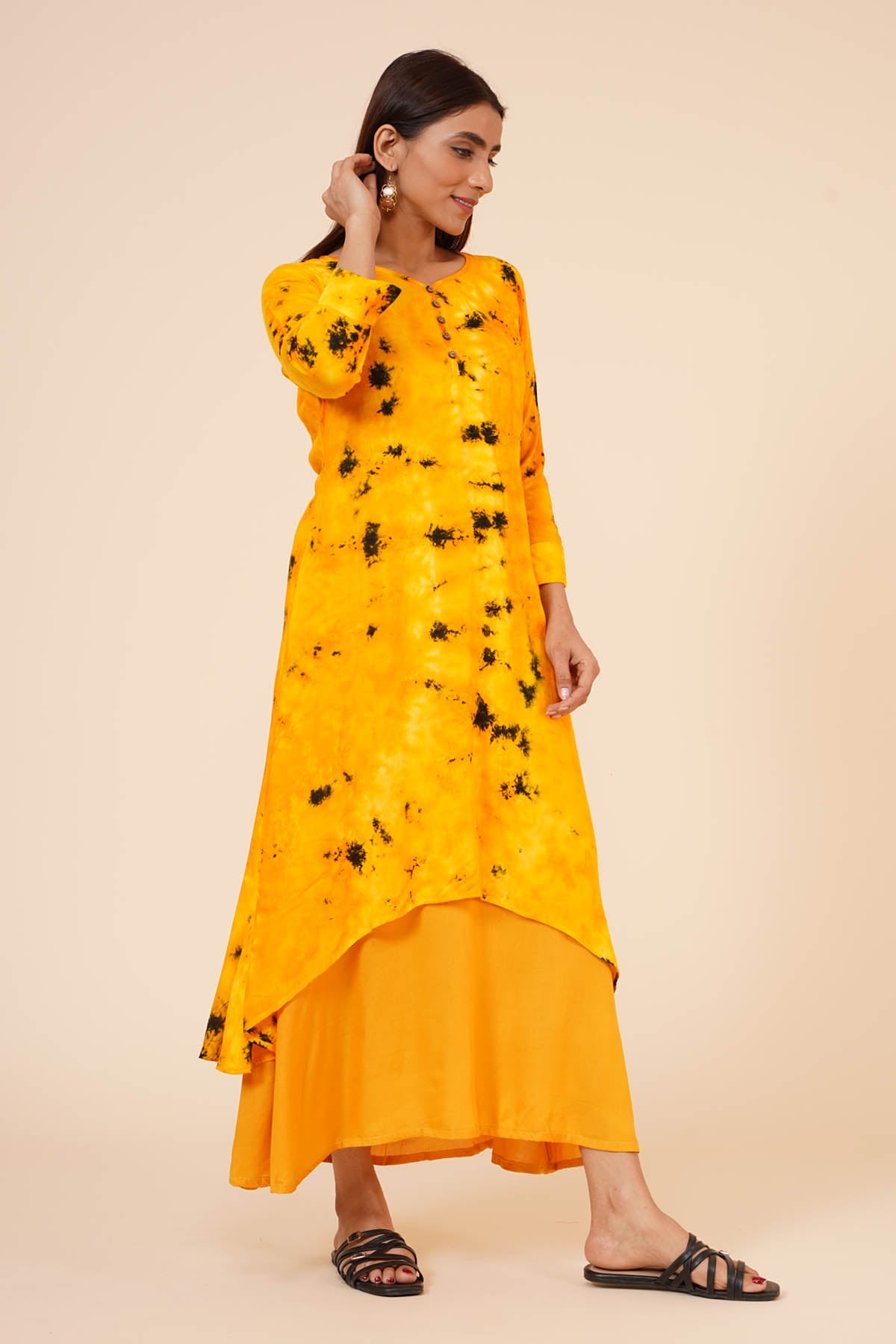 Mustard Yellow Tye Dye Kurti