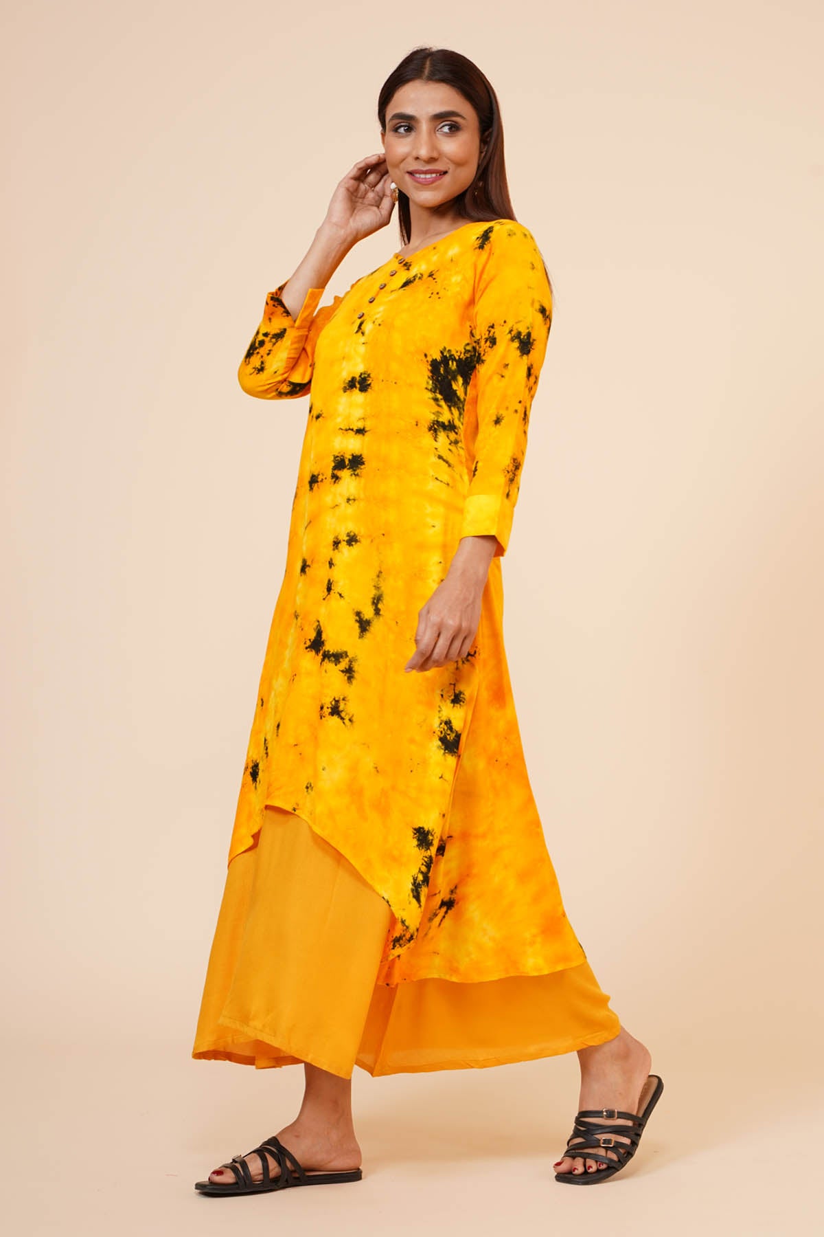 Mustard Yellow Tye Dye Kurti