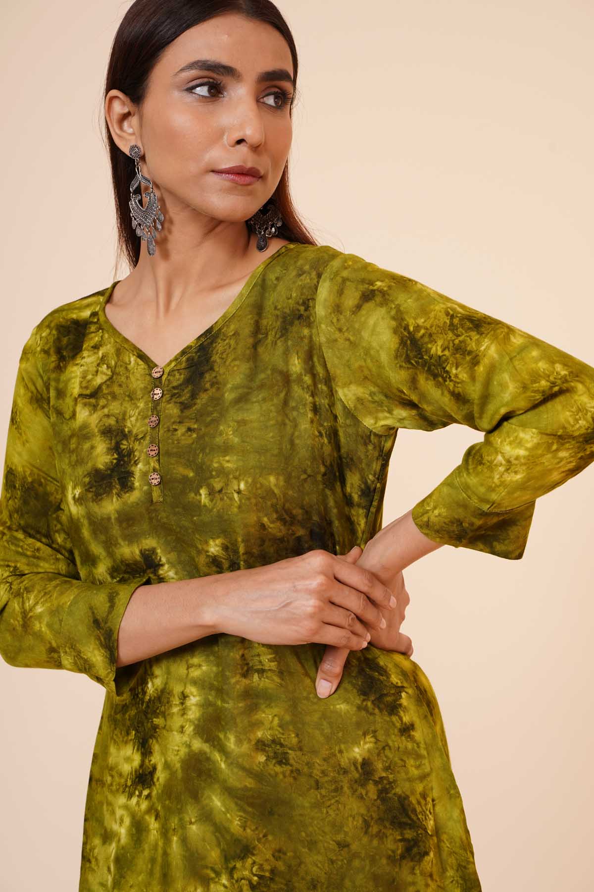 Olive Tie Dye Rayon Kurti