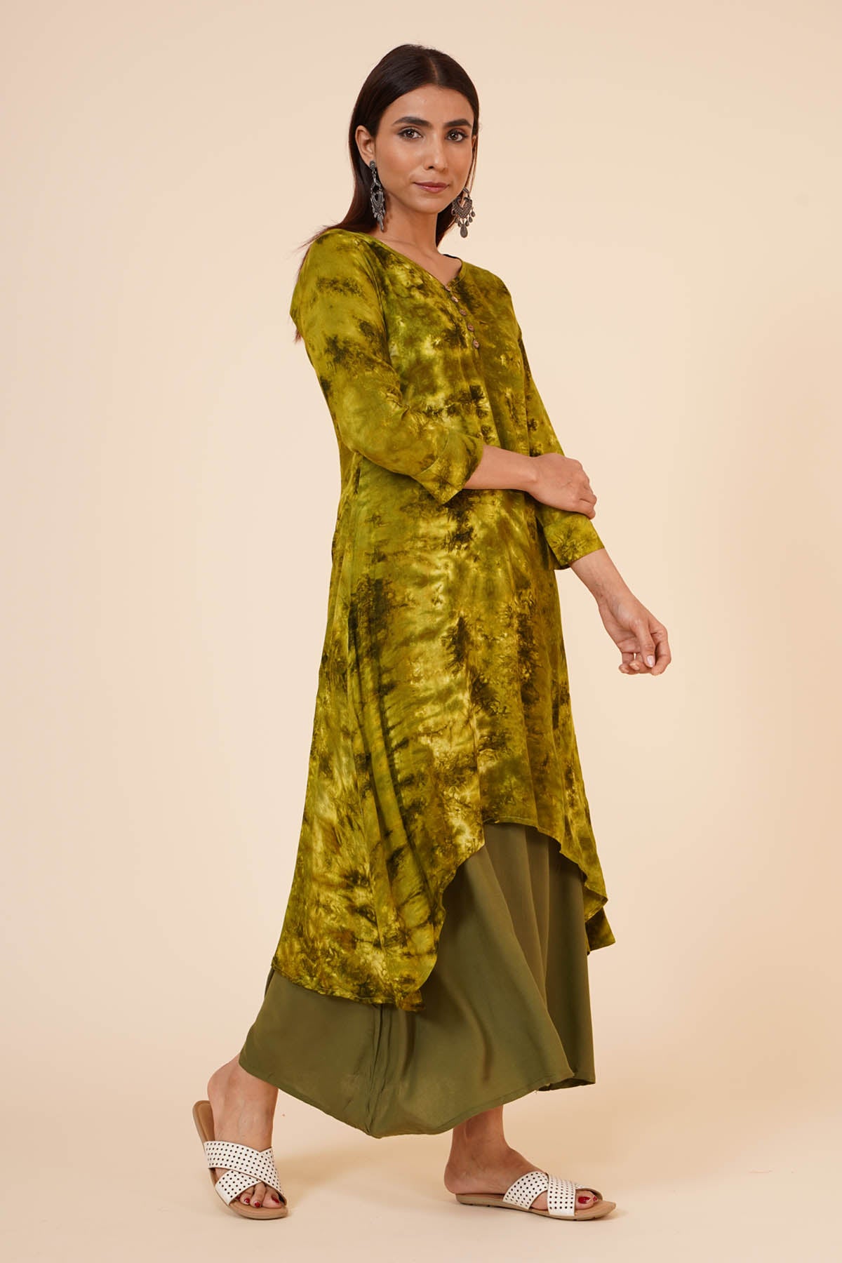 Olive Tie Dye Rayon Kurti