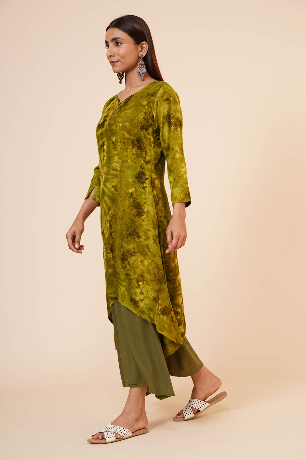 Olive Tie Dye Rayon Kurti