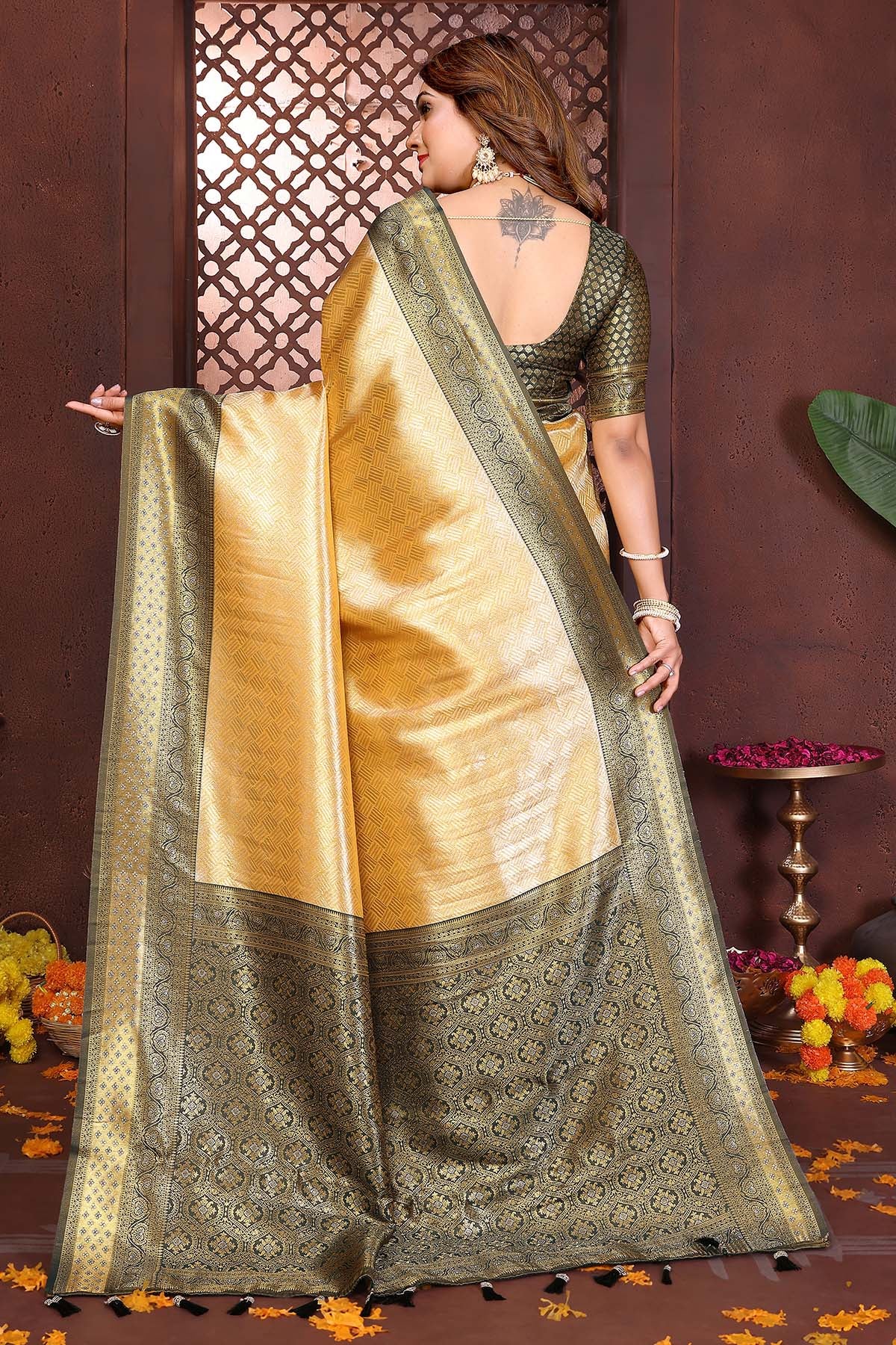 Tissue Silk Fancy Cream Saree