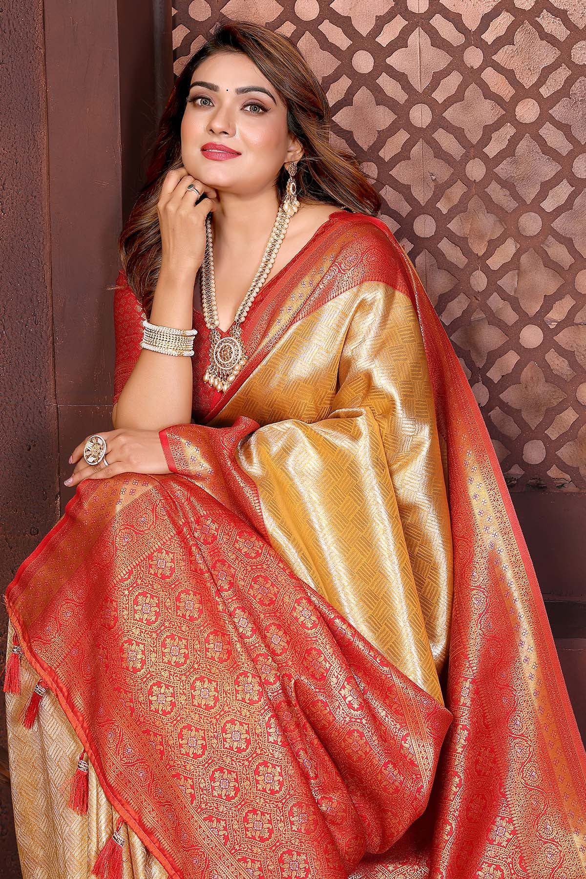 Tissue Silk Woven Cream Saree