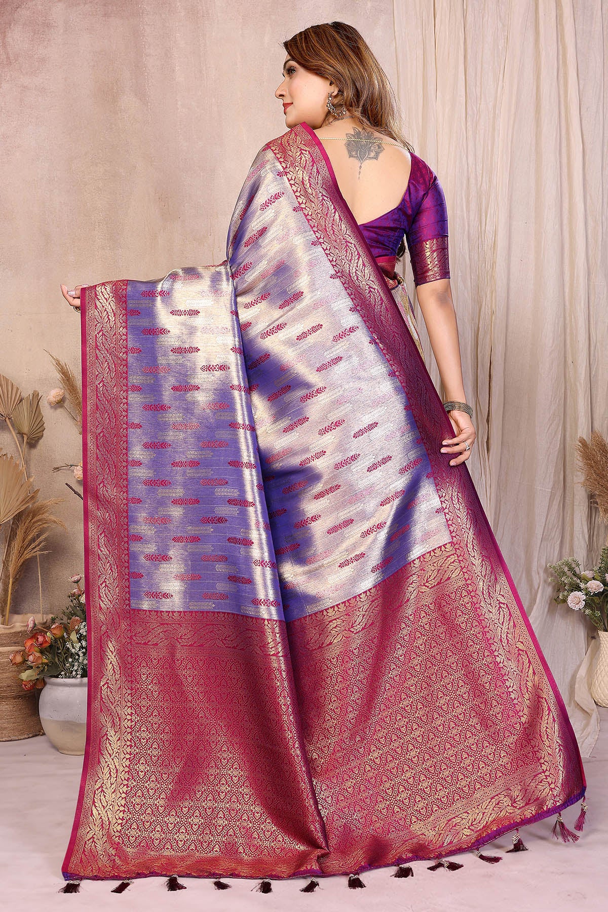 Tissue Silk Woven Purple Saree
