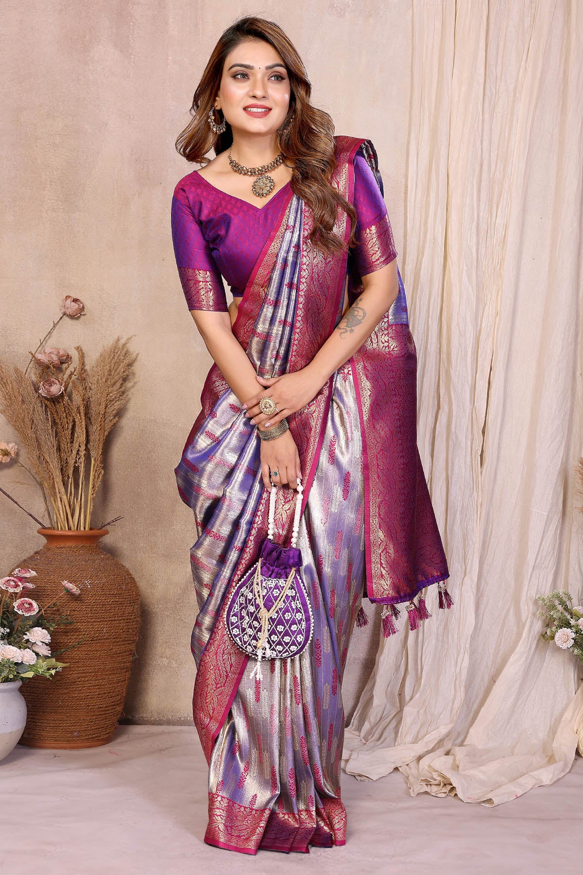 Tissue Silk Woven Purple Saree