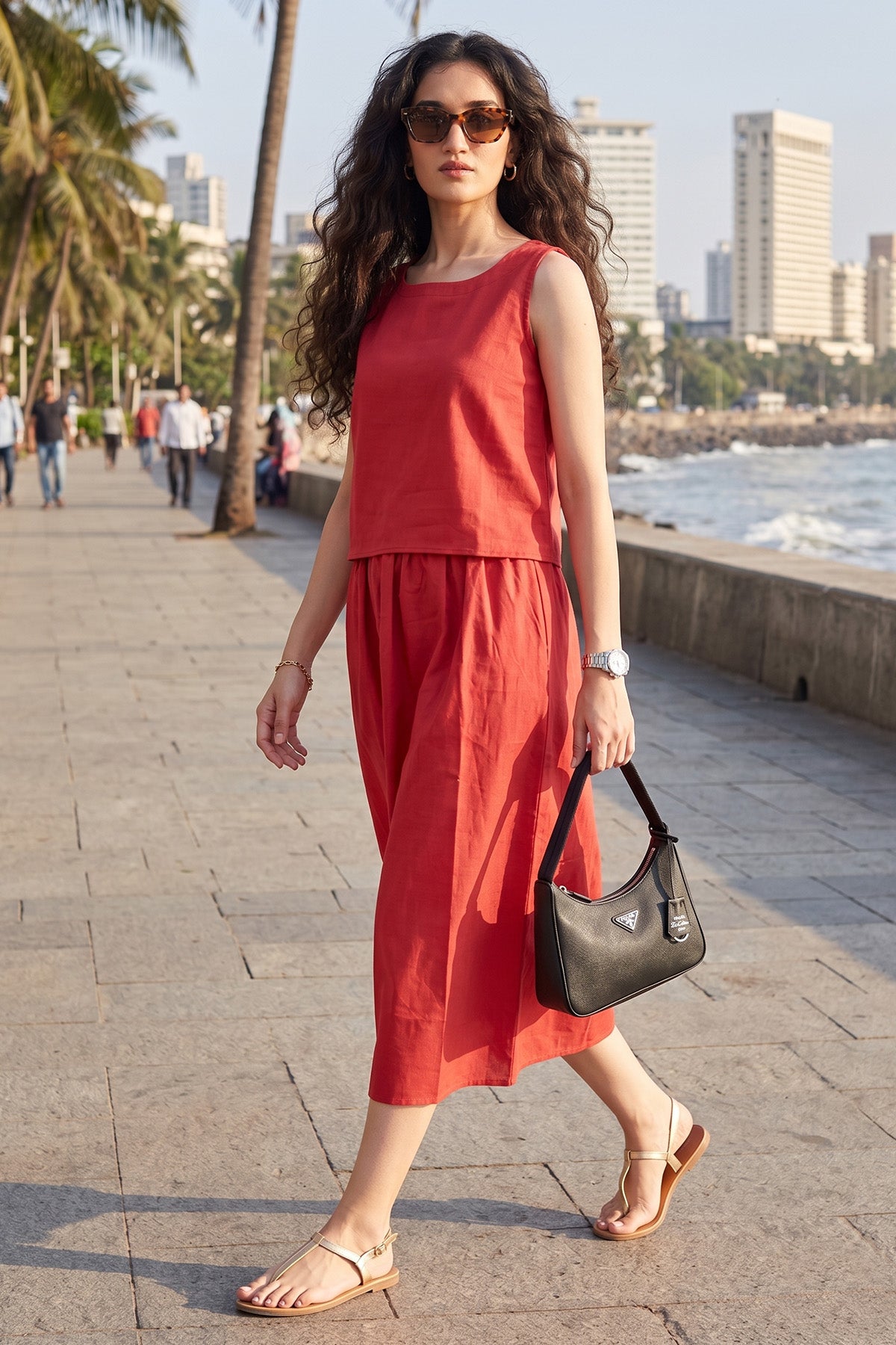 Tomato Cotton Linen Crop Top