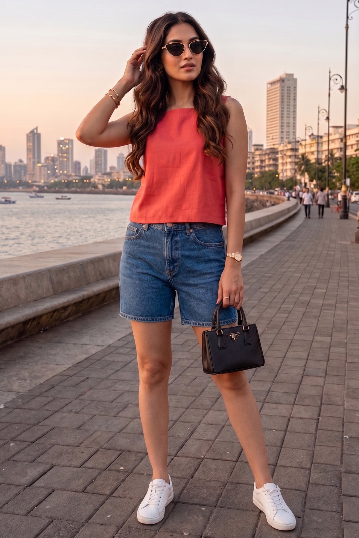Tomato Cotton Linen Crop Top