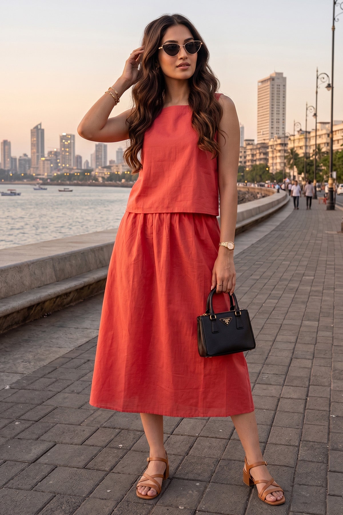 Tomato Cotton Linen Crop Top