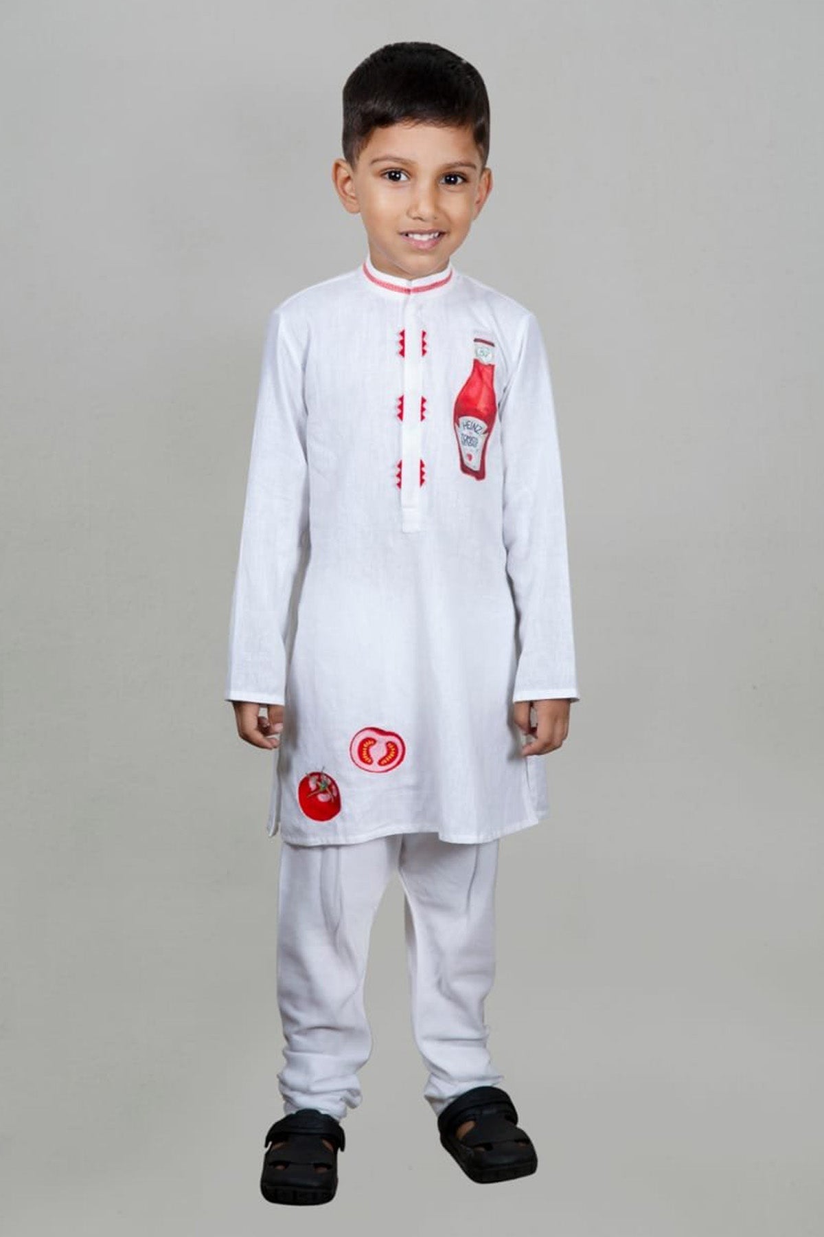 Designer Little Brats Tomato Ketchup Printed Kurta Set For Kids Available online at ScrollnShops