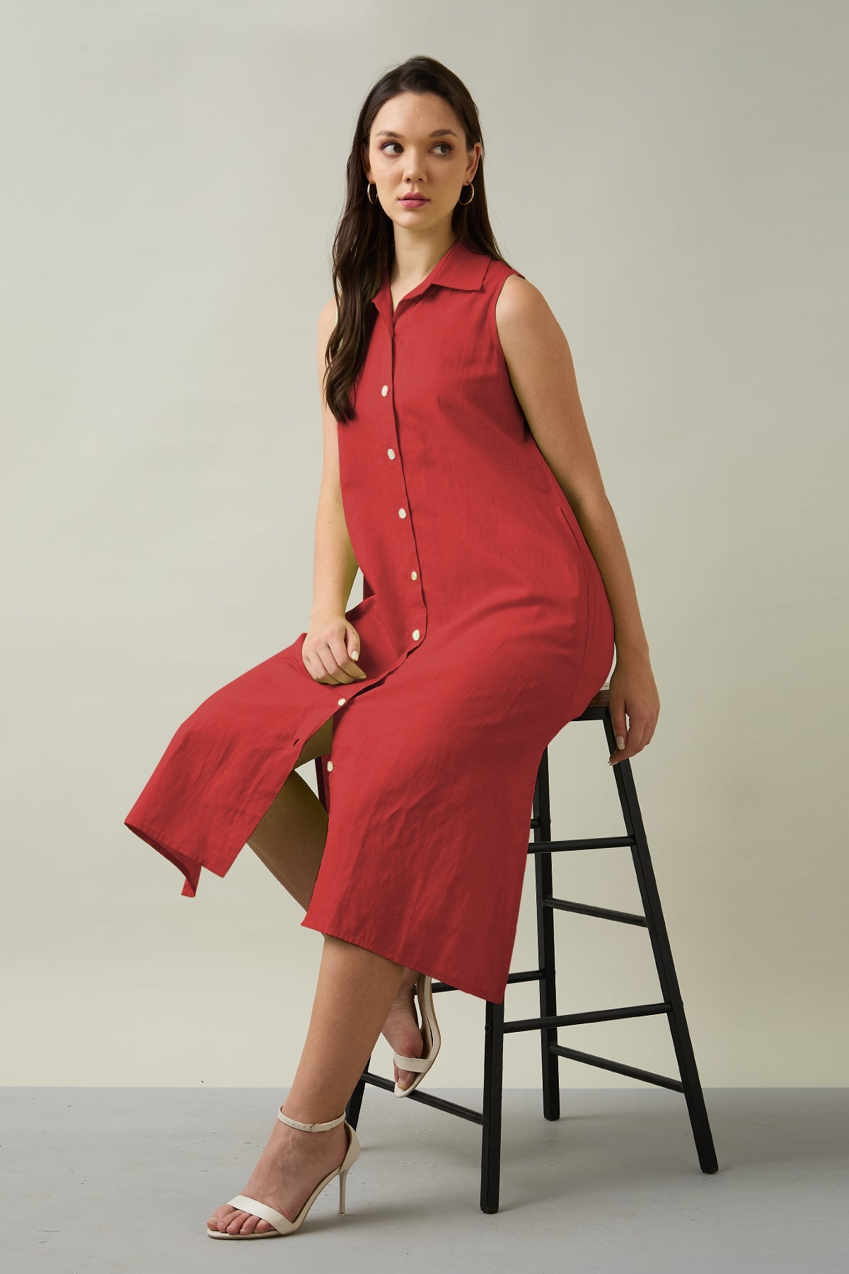 Buy Tomato Sleeveless Shirt Dress for Women by SNEHA B Designer online available at scrollnshops
