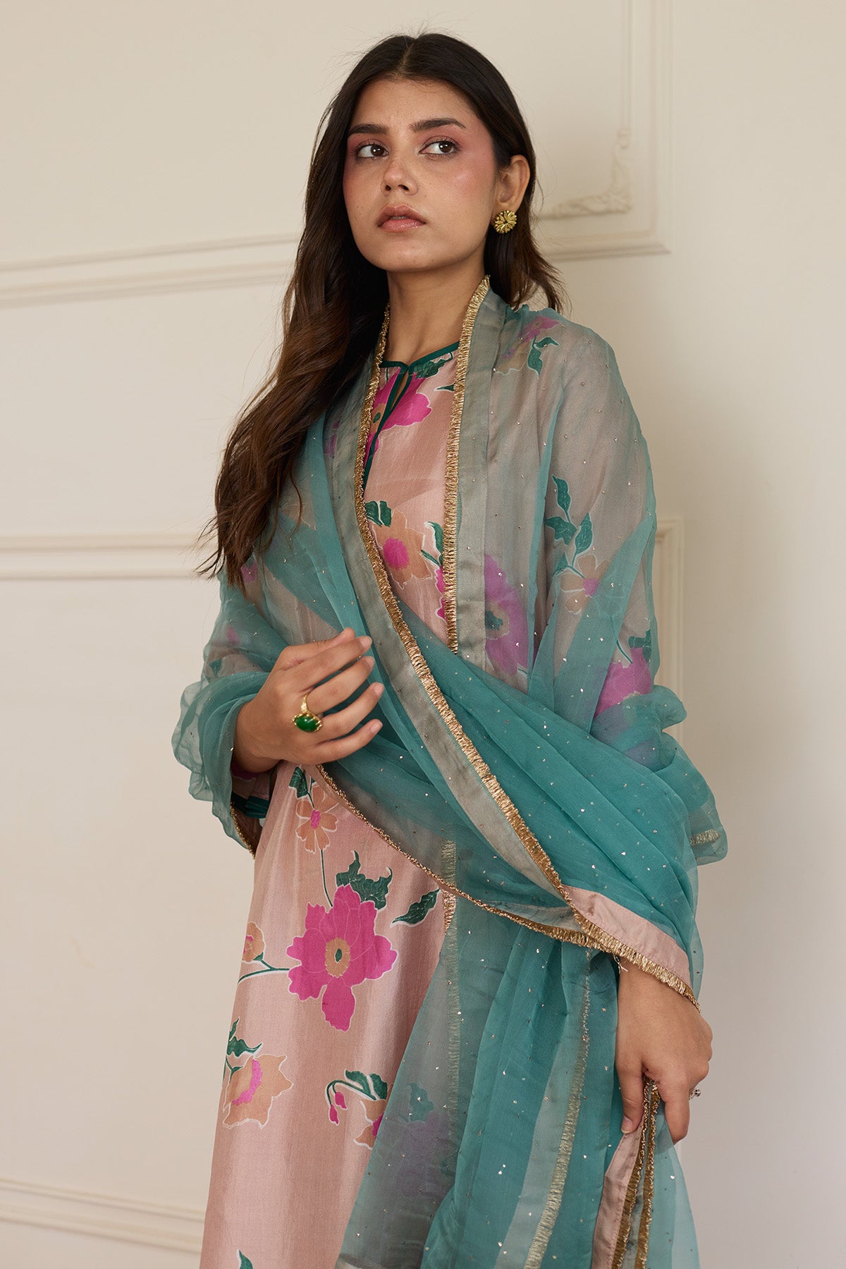 Toosh Silk Handblock Kurta Set