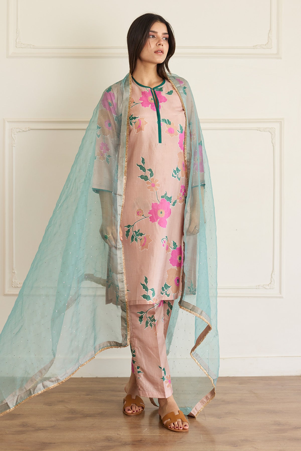 Toosh Silk Handblock Kurta Set