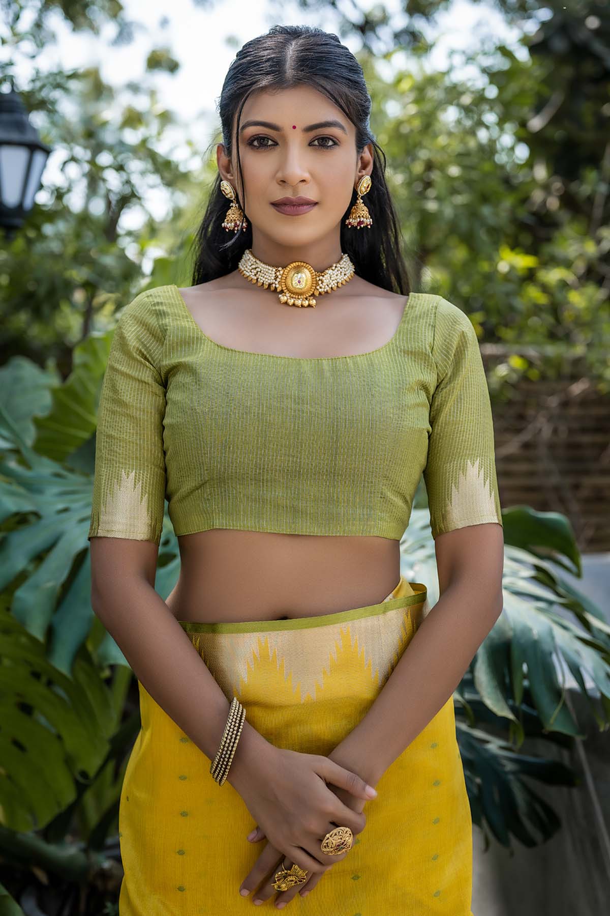 Triangle Border Yellow Saree