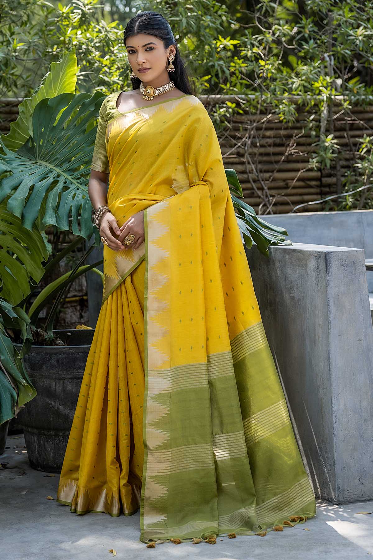 Triangle Border Yellow Saree