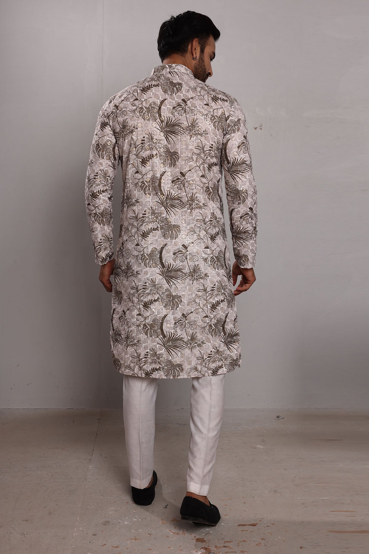 Tropical Embroidered Silk Kurta