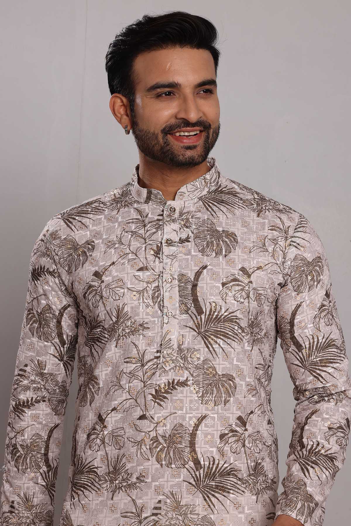 Tropical Embroidered Silk Kurta