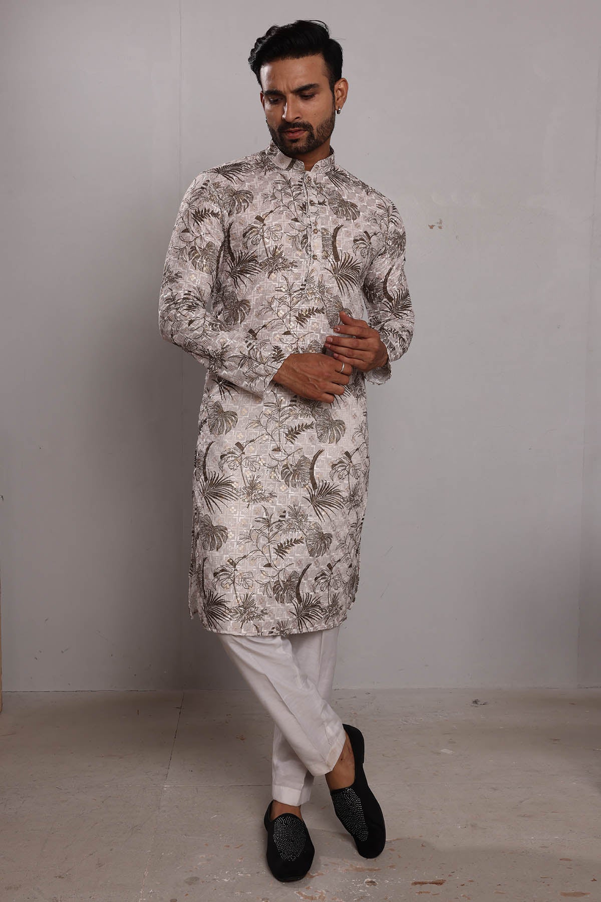 Tropical Embroidered Silk Kurta