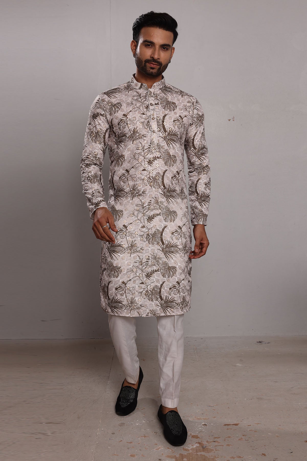 Buy Tropical Embroidered Silk Kurta by SNEHA B for men online at ScrollnShops