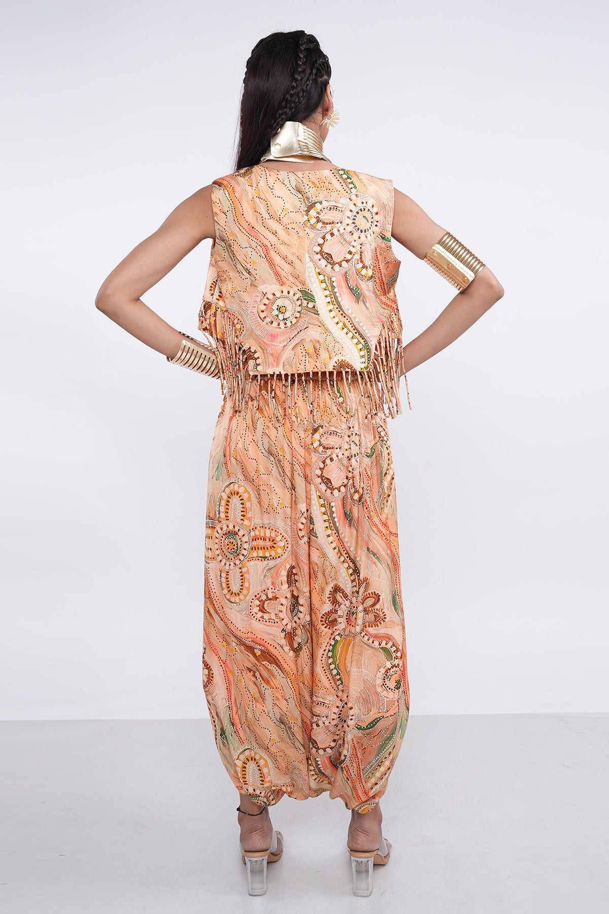 Tropical Peach Draped Dhoti Set