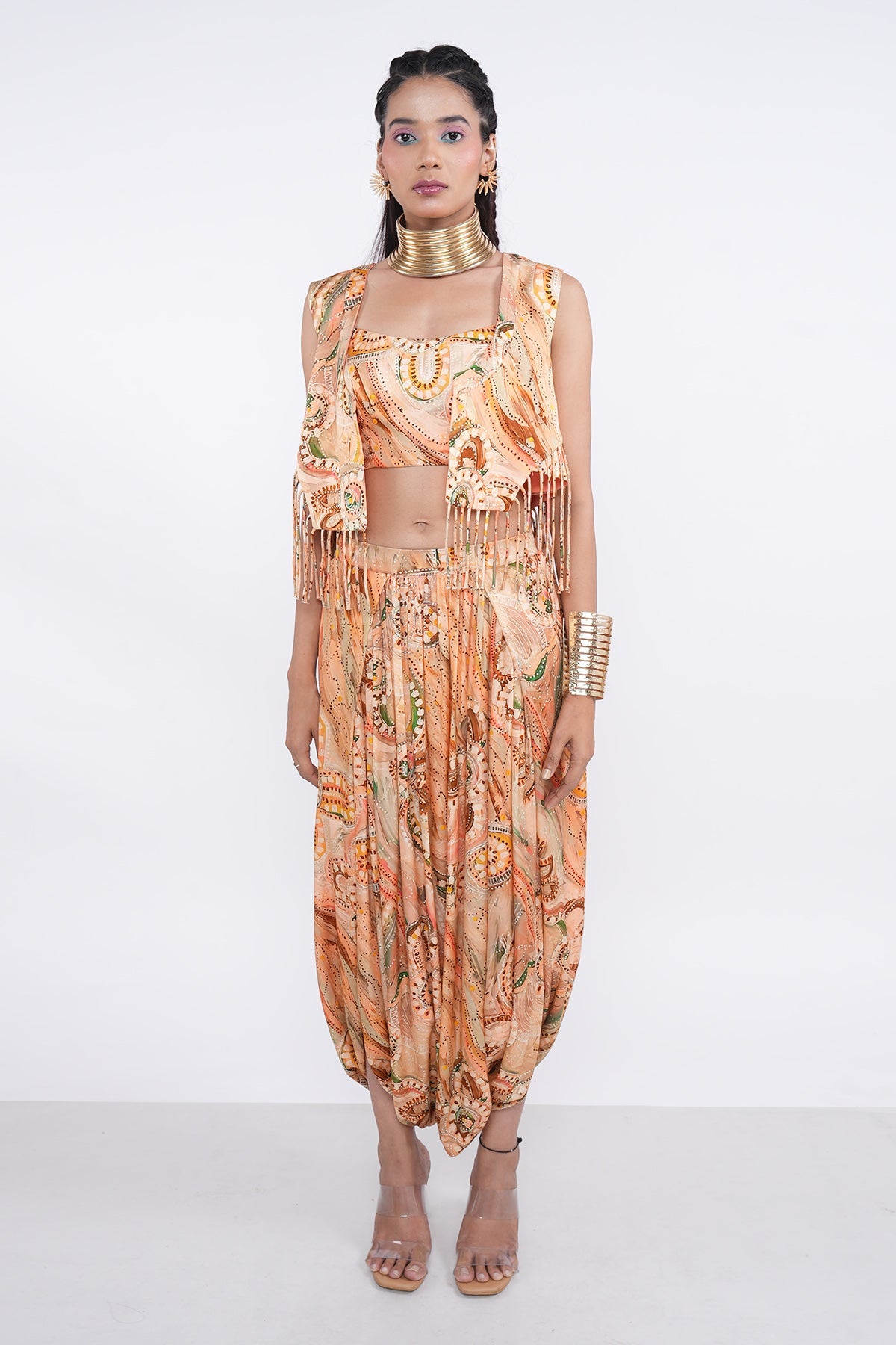 Buy Tropical Peach Draped Dhoti Set by Demira for women online at ScrollnShops