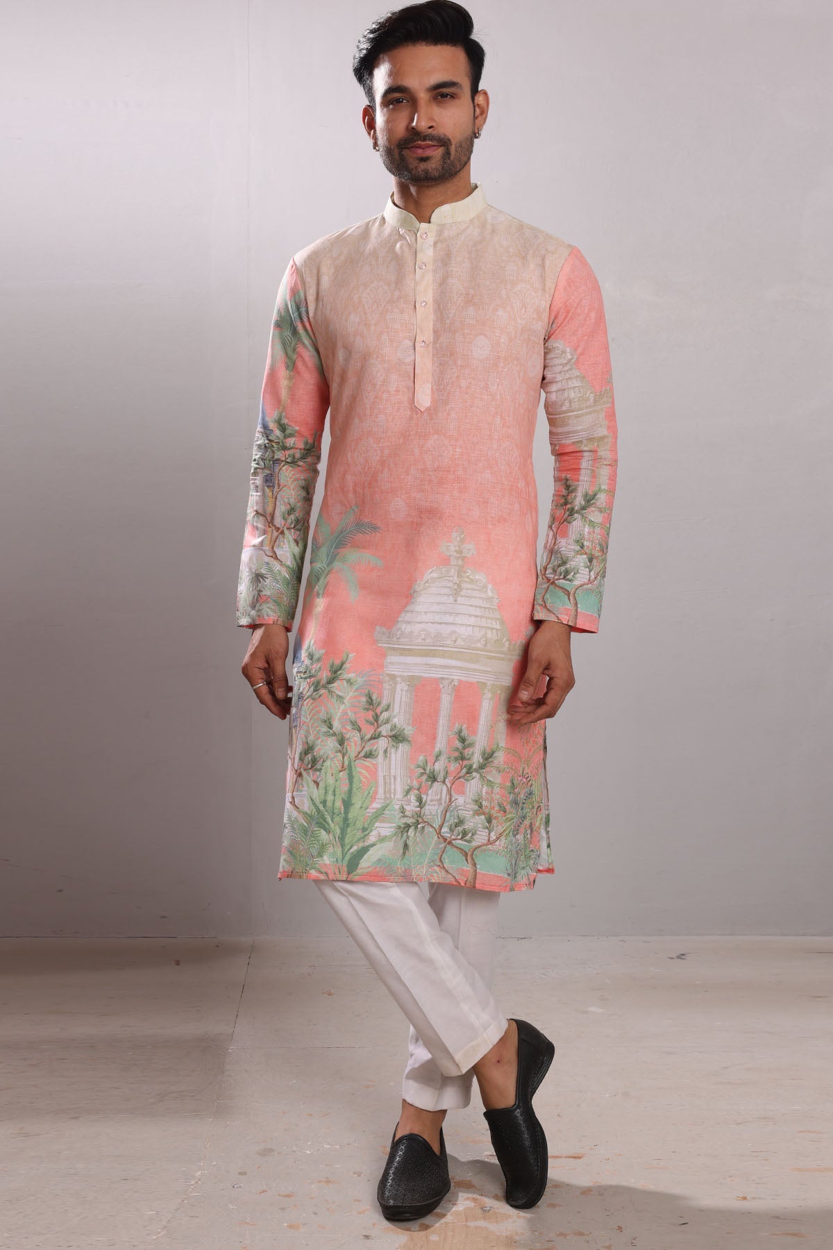 Buy Tropical Print Linen Blend Kurta by SNEHA B for men online at ScrollnShops