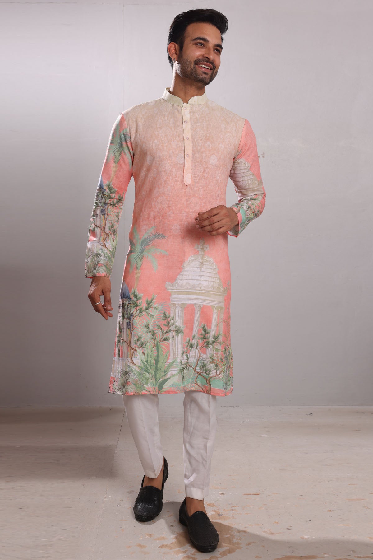 Tropical Print Linen Blend Kurta