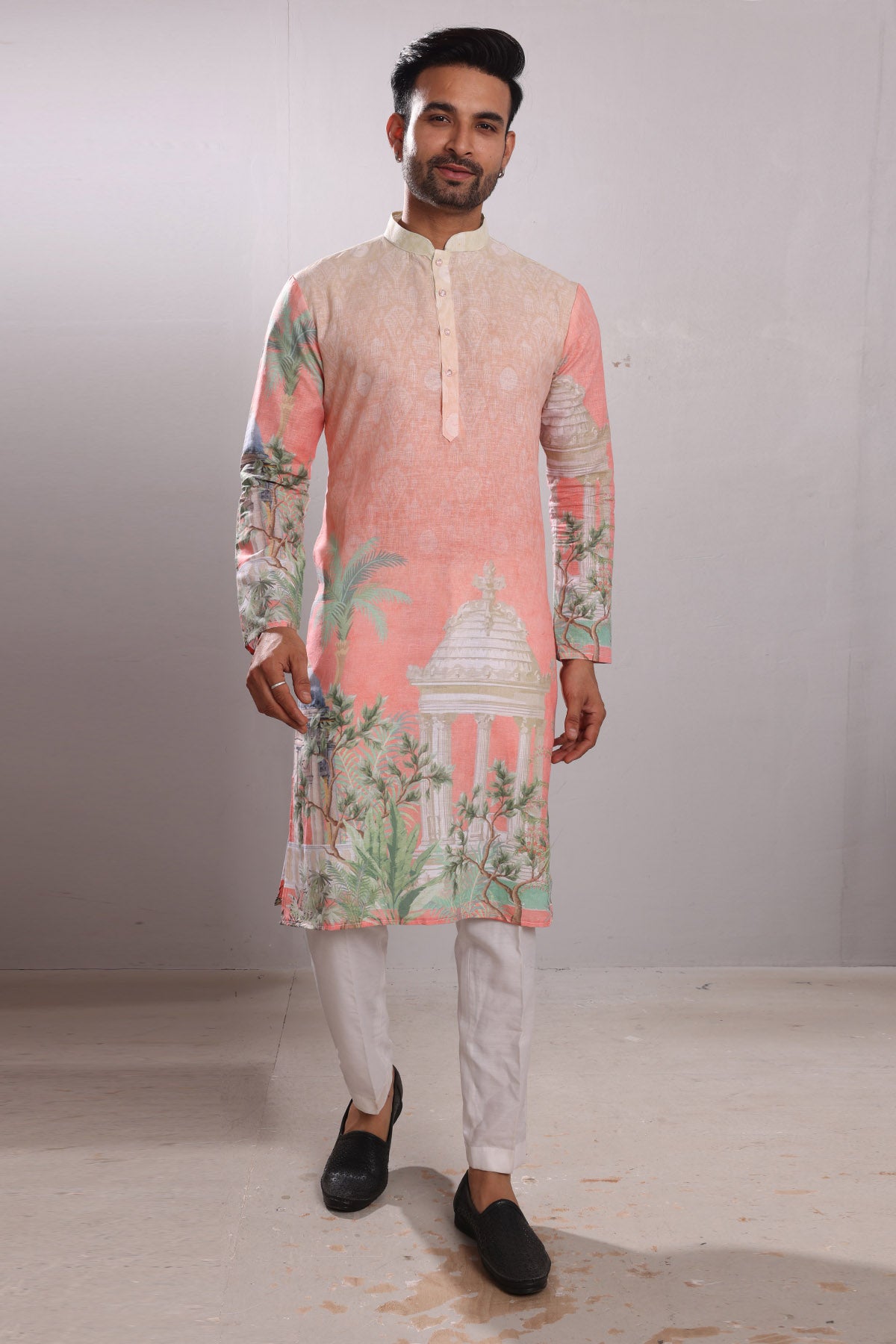 Tropical Print Linen Blend Kurta