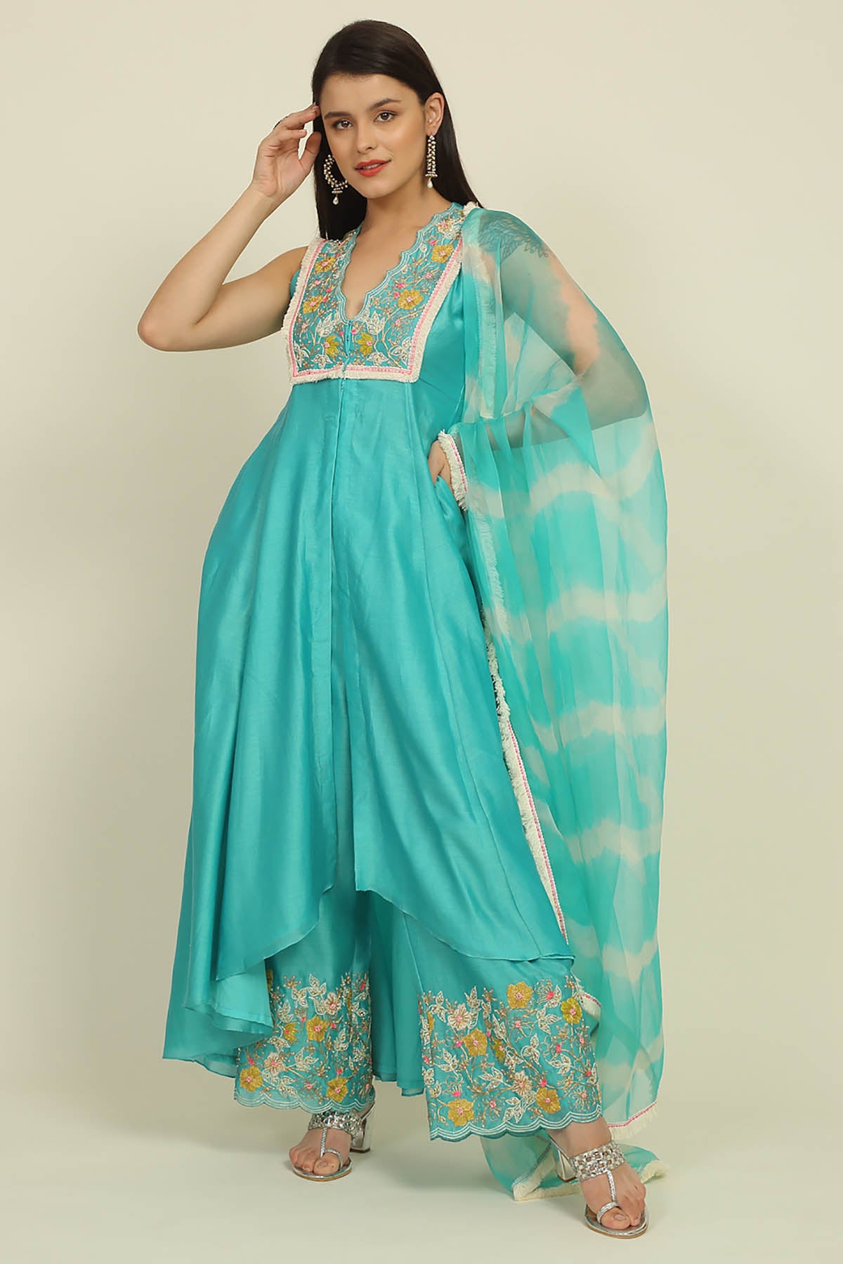Turquoise Embroidered Kurta Set