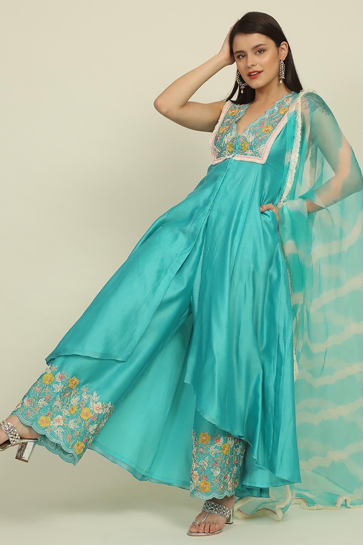 Turquoise Embroidered Kurta Set