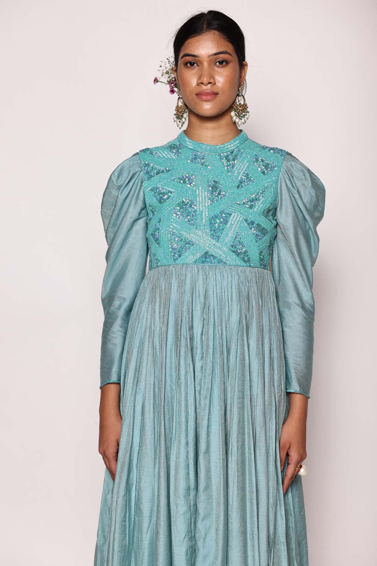 Turquoise Geometric Sequins Dress