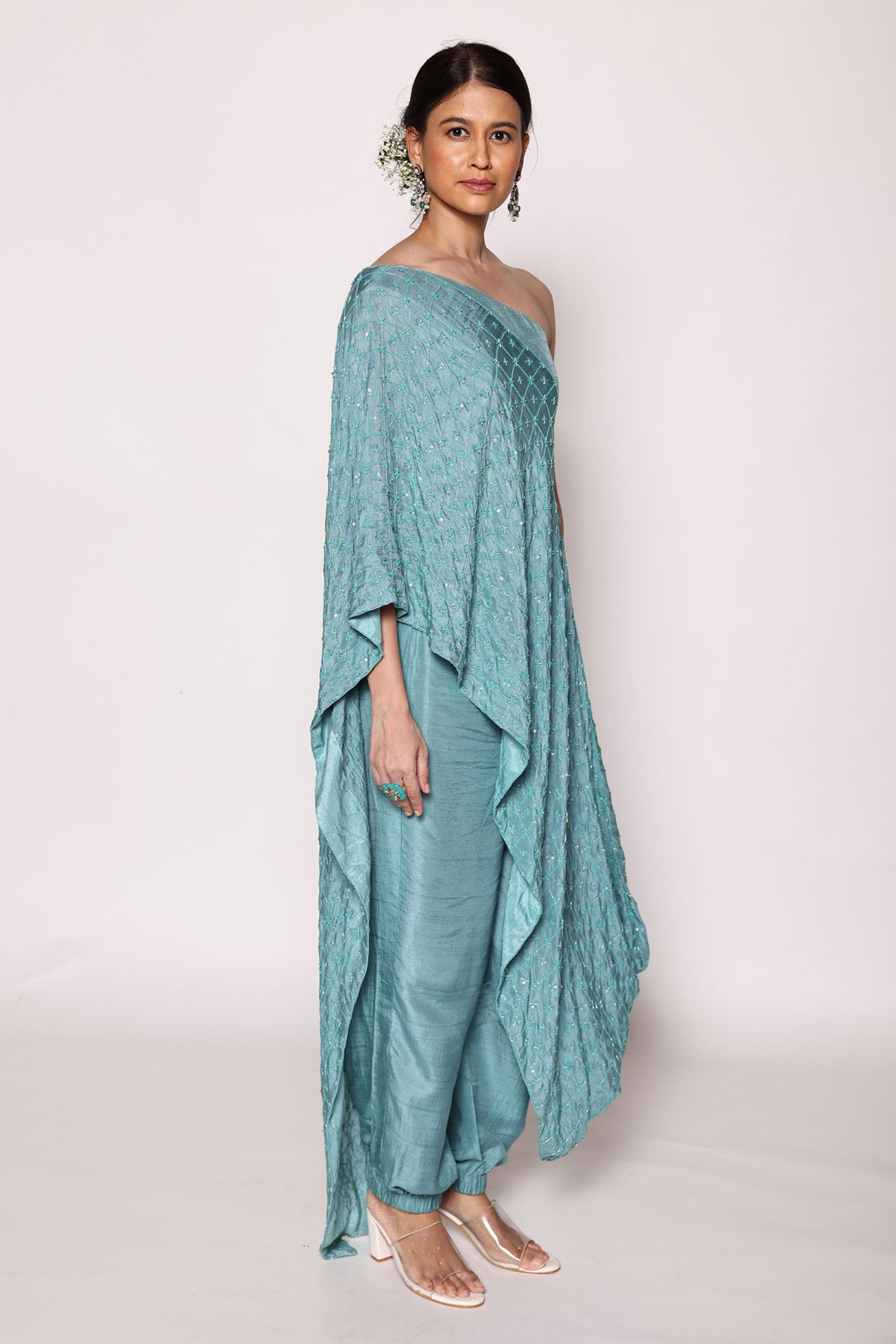 Turquoise One Shoulder Top & Pants