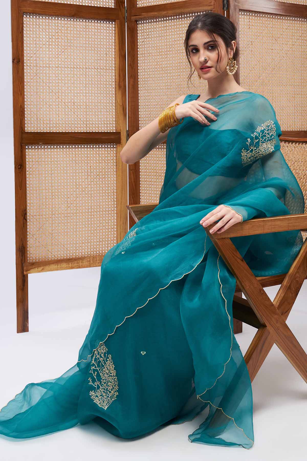Turquoise Silk Organza Saree