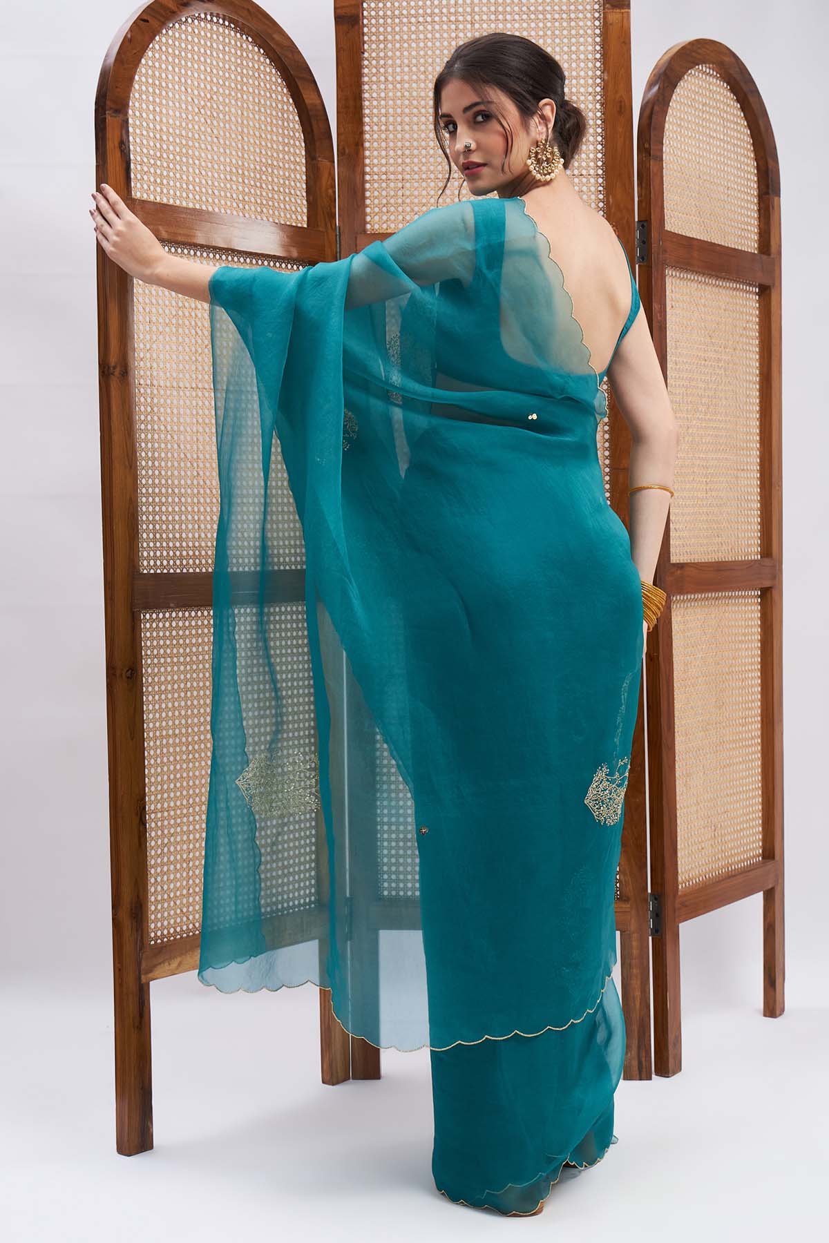 Turquoise Silk Organza Saree