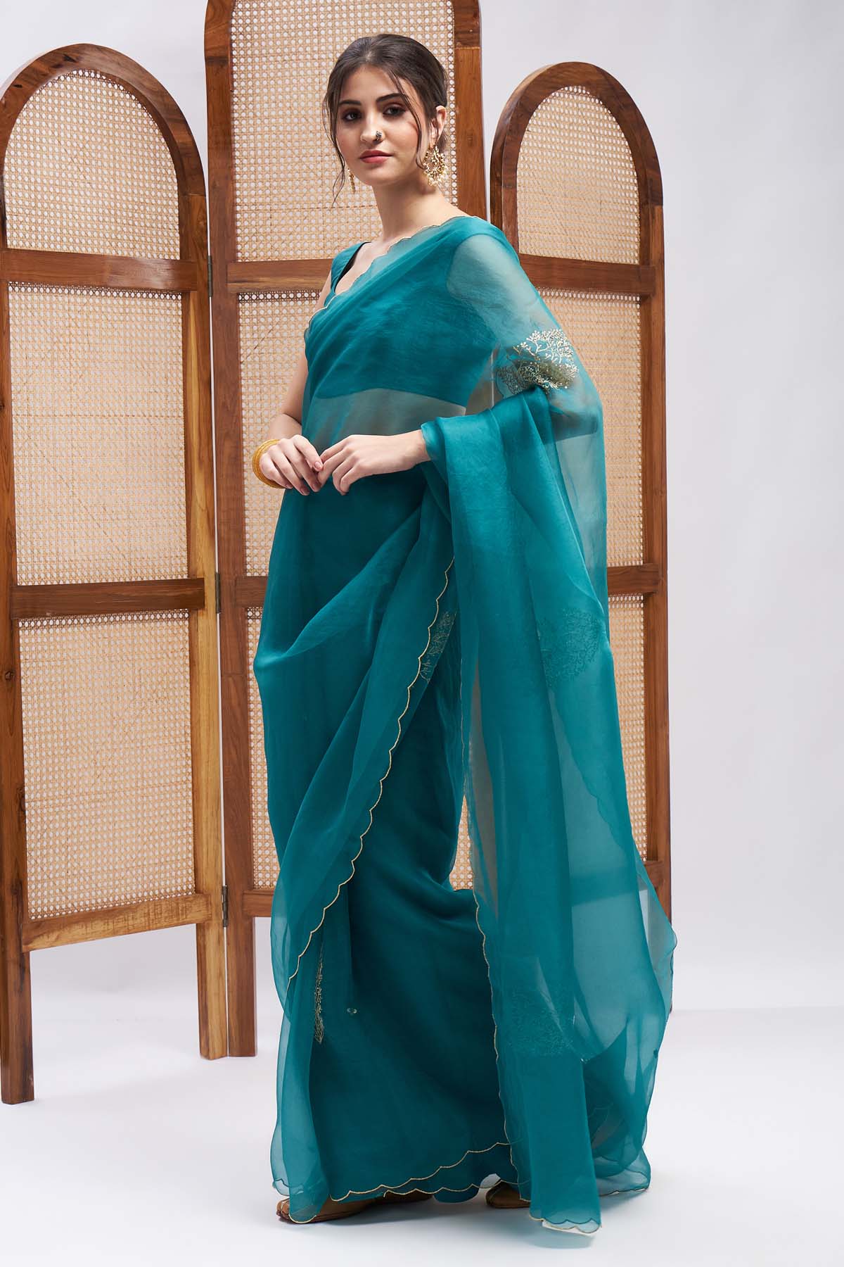 Turquoise Silk Organza Saree