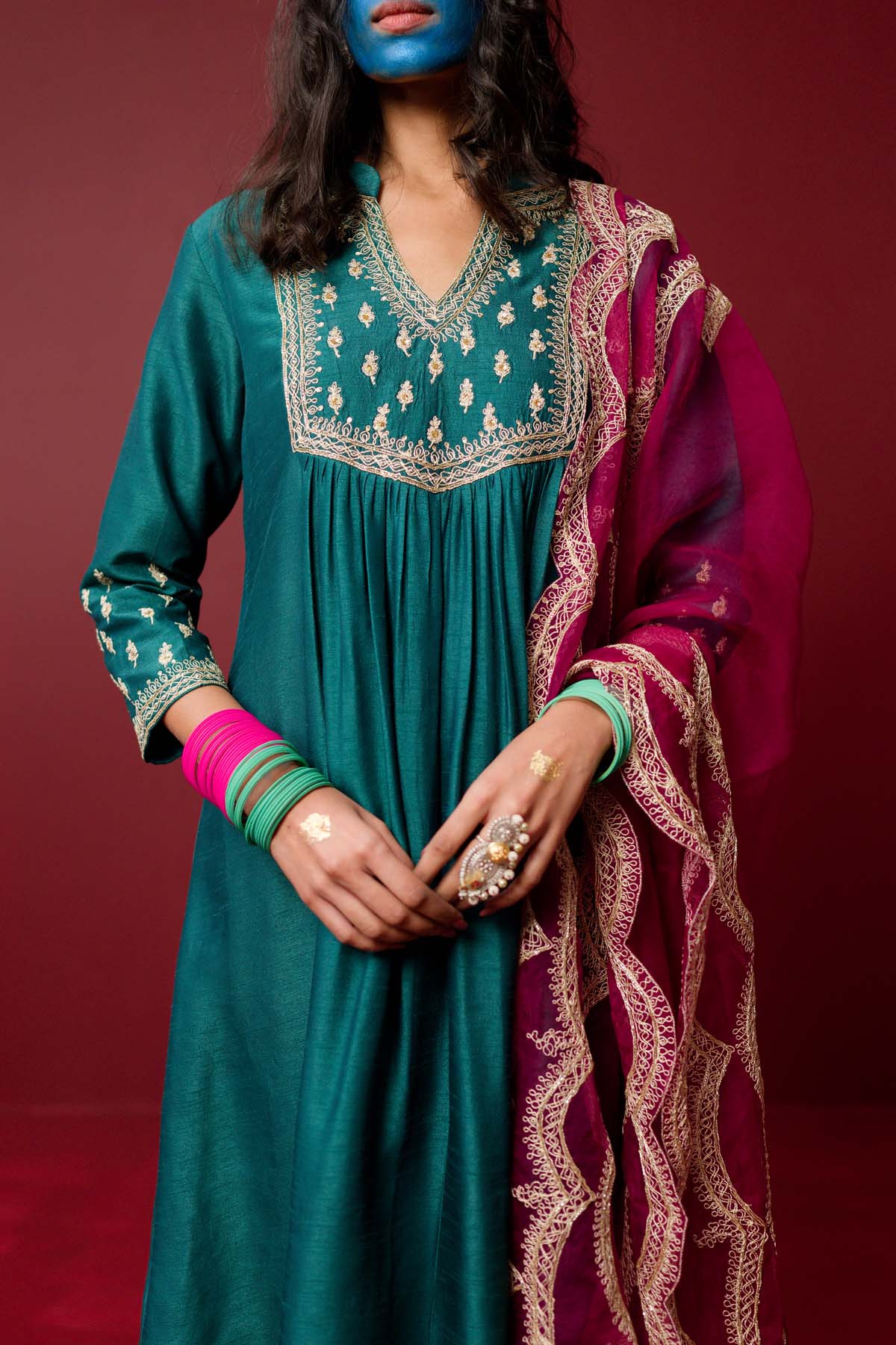 Turquoise Zardozi Kurta Set