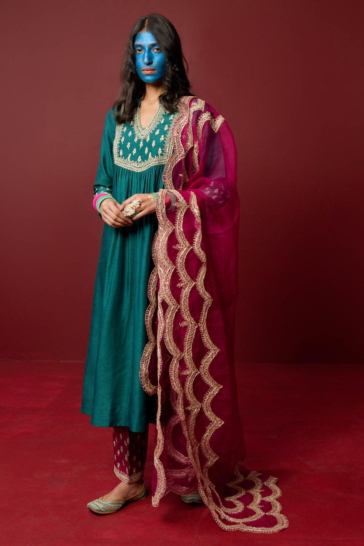 Turquoise Zardozi Kurta Set