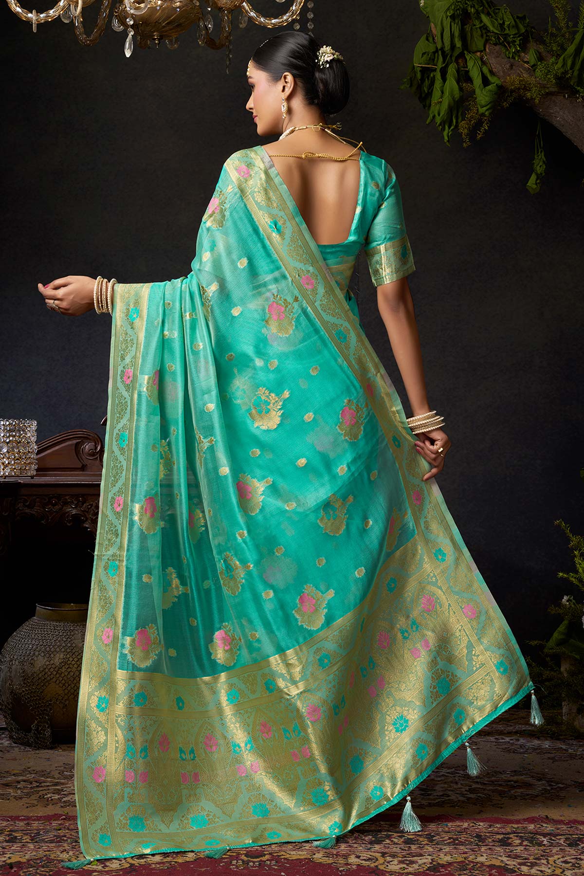 Turquoise All Woven Weave Saree