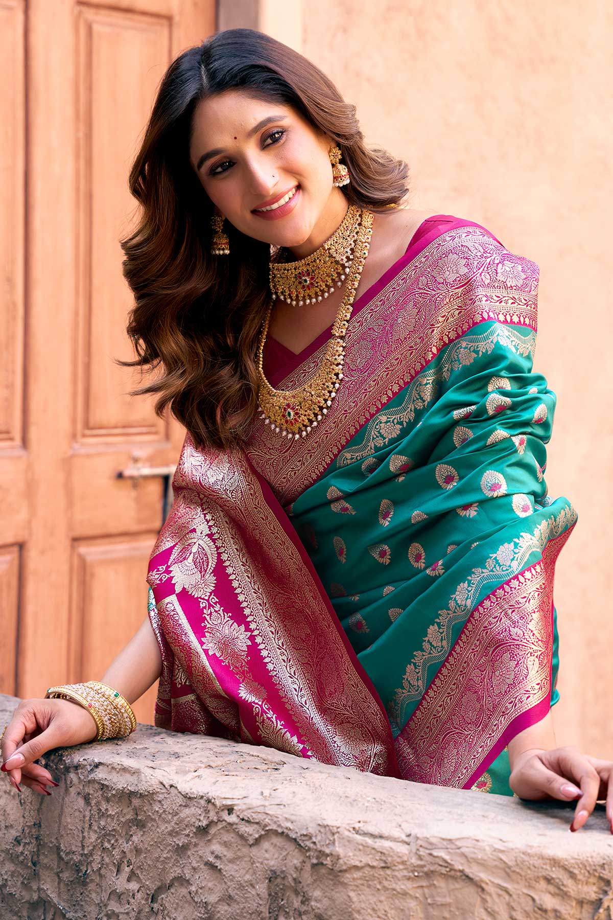 Turquoise All Zari Woven Saree