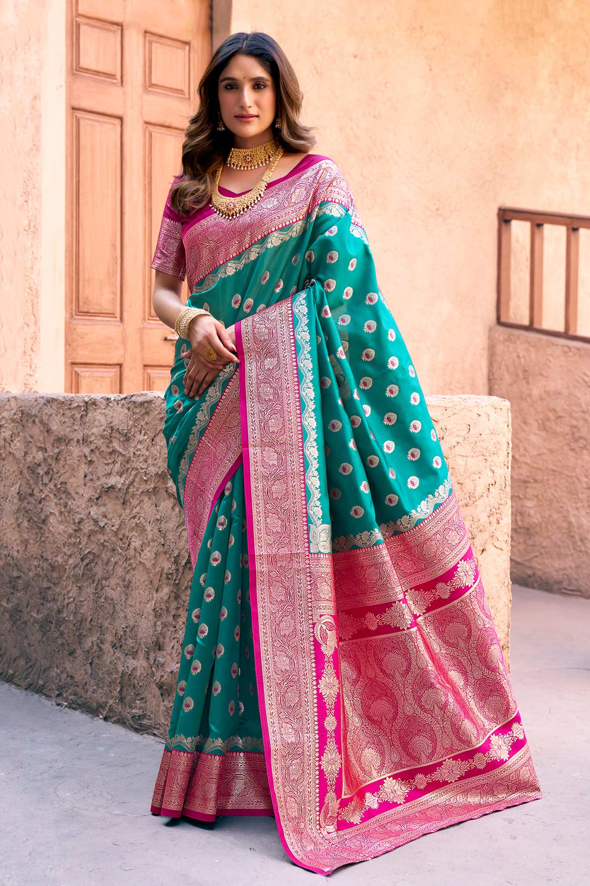 Buy Turquoise All Zari Woven Saree for women by Jyoti Fashion online available at scrollnshops