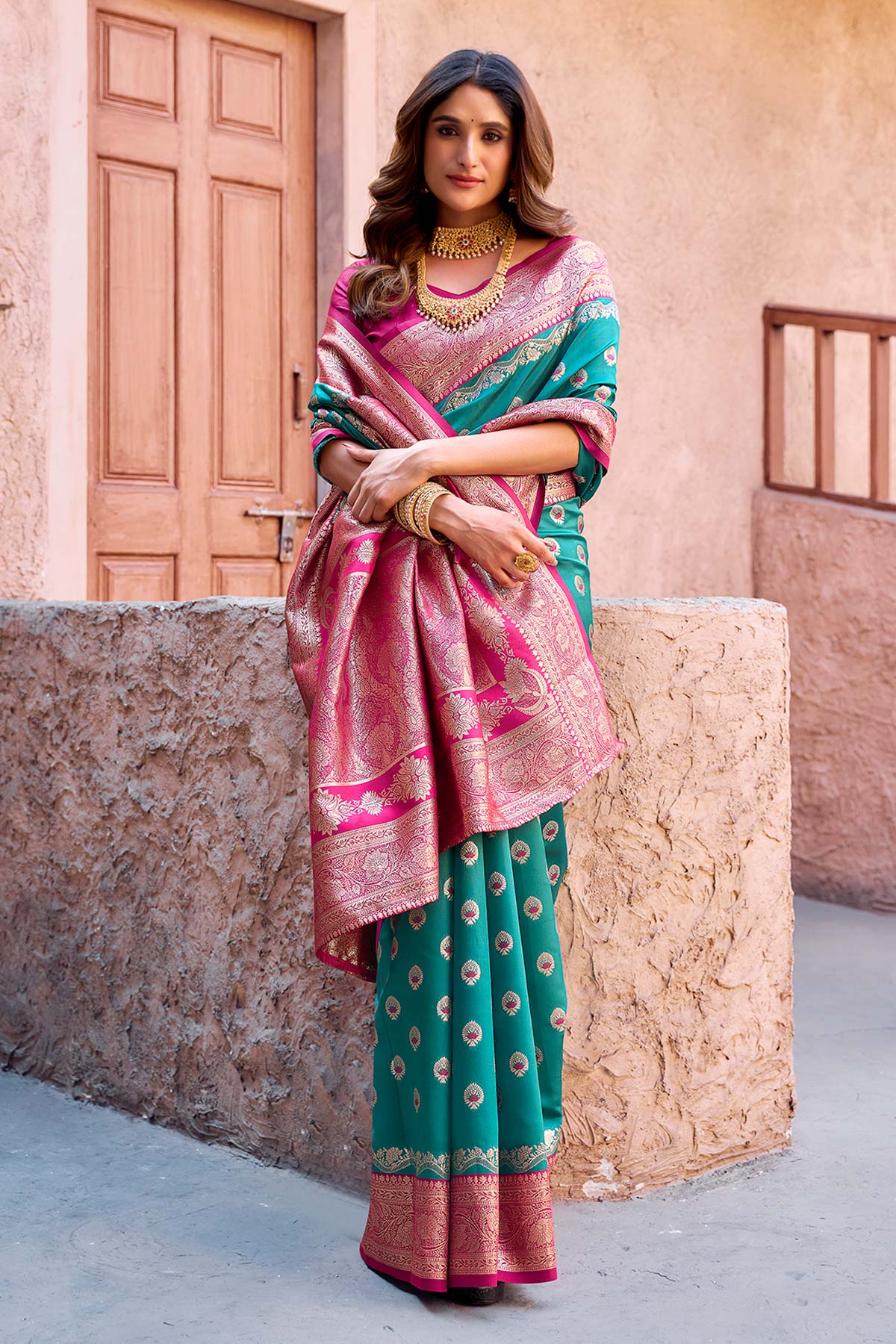 Turquoise All Zari Woven Saree