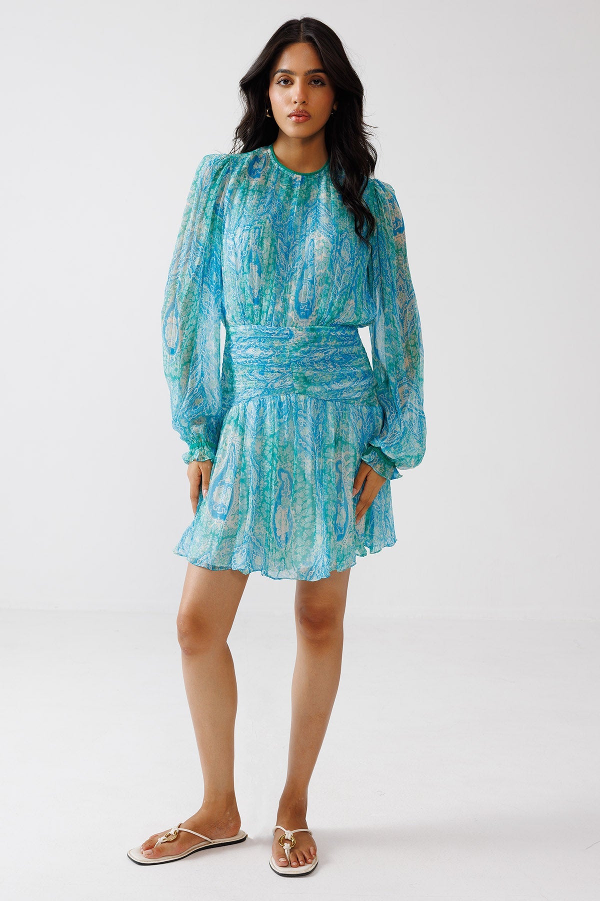 Buy Turquoise Blue Printed Dress for women by Reena Sharma online available at scrollnshops
