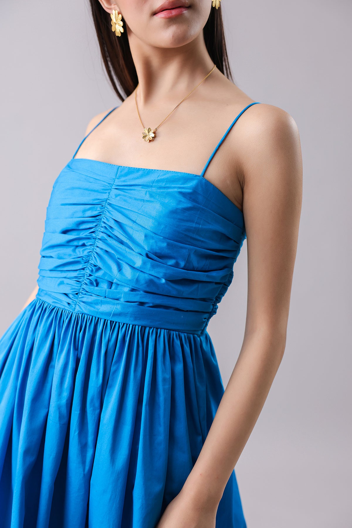 Turquoise Blue Ruched Maxi Dress