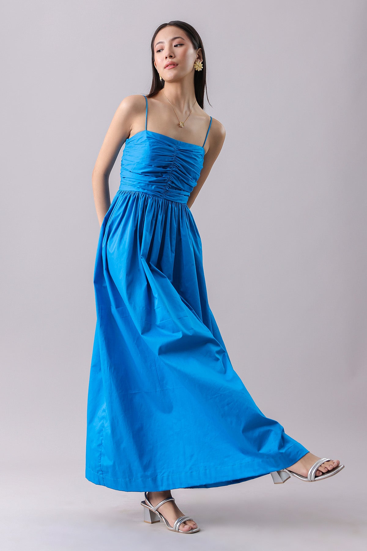 Turquoise Blue Ruched Maxi Dress