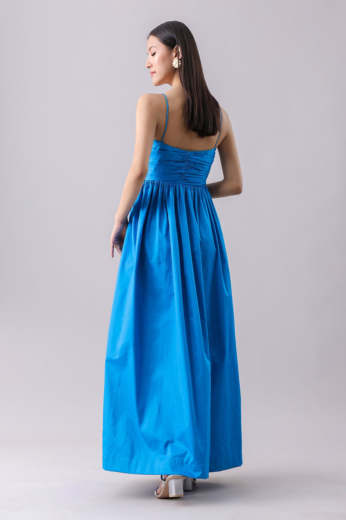 Turquoise Blue Ruched Maxi Dress
